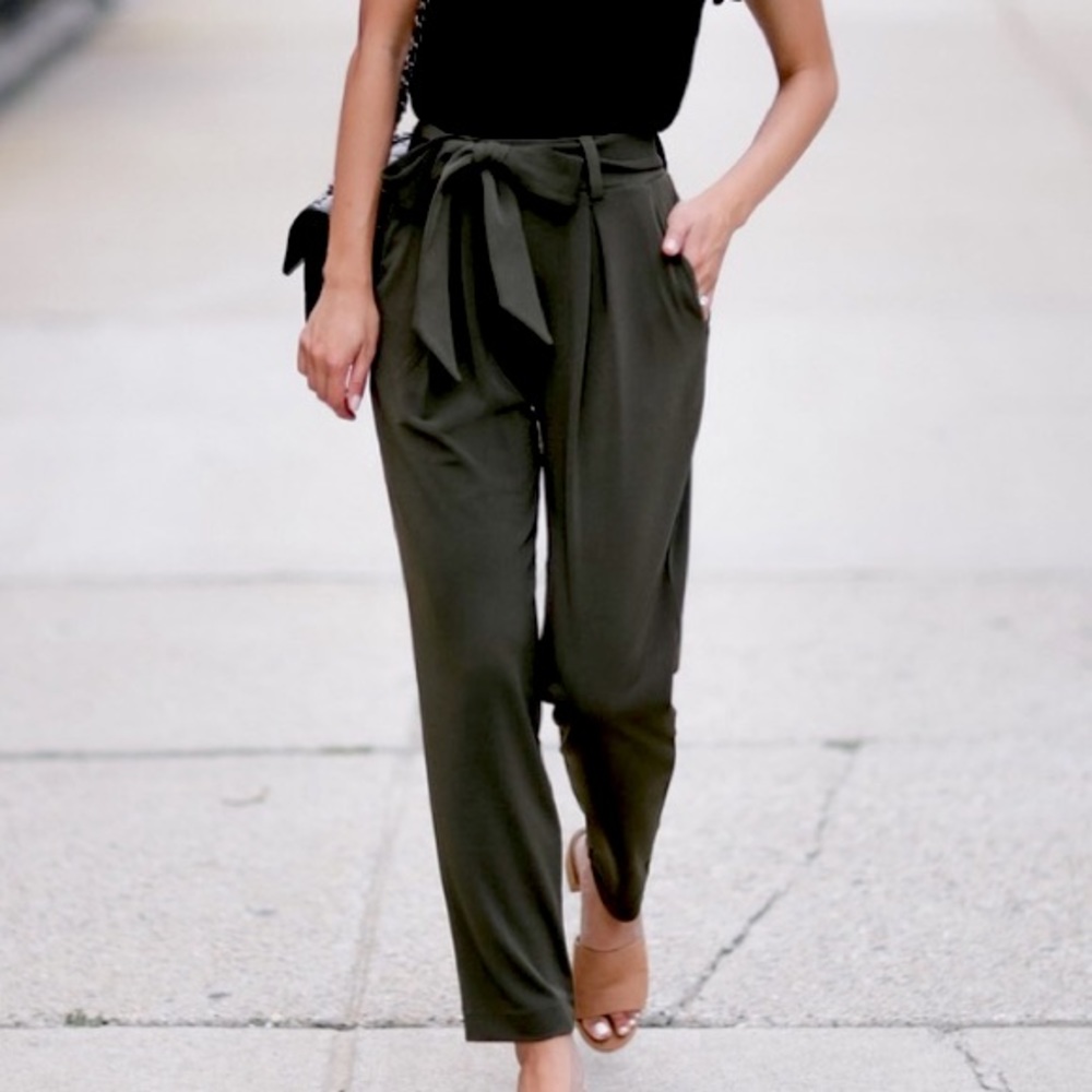 Black paper bag style pants with tie waist band!